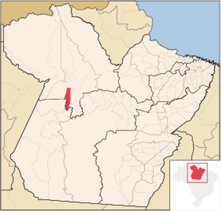Mapa do estado do Pará com o município de Belterra destacado em vermelho, no oeste do estado